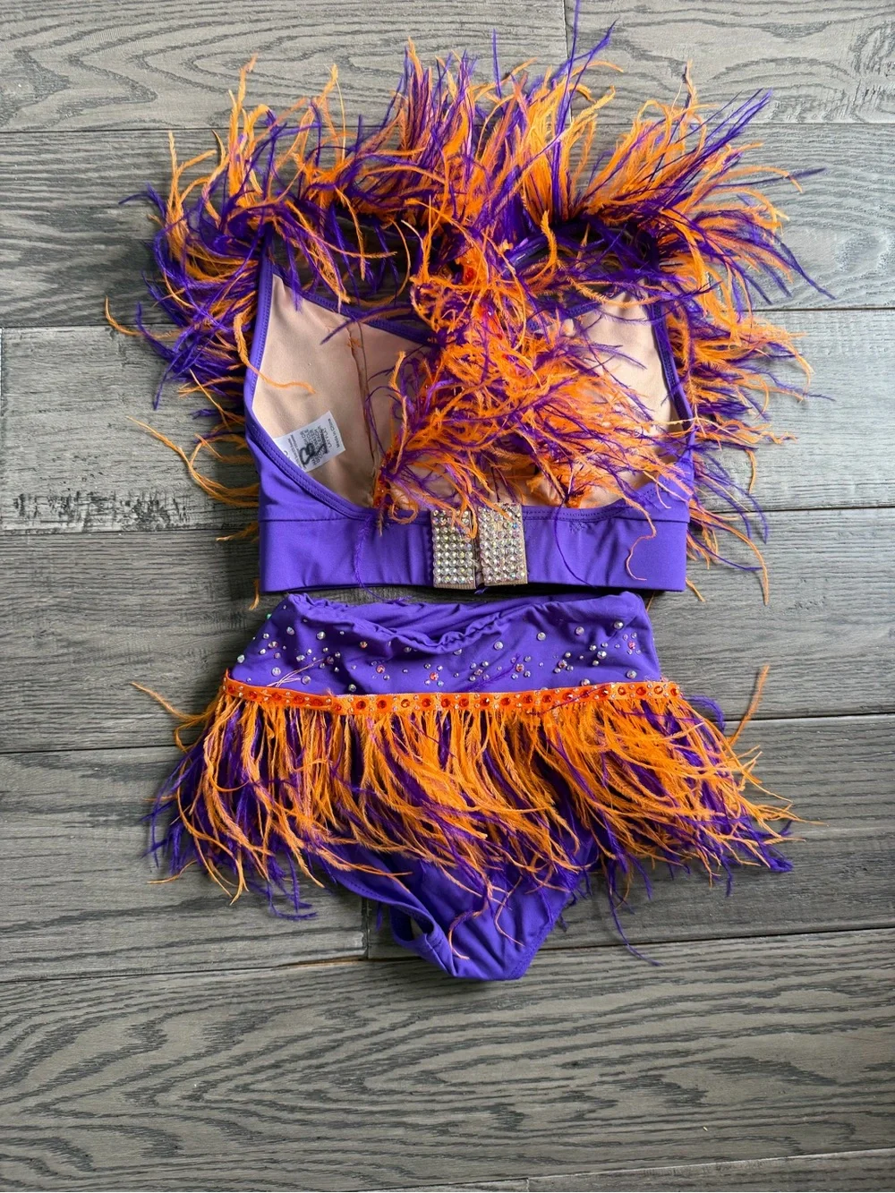 Kids Purple and Orange Feather Dance Costume Top and Bottom Set Custom Made